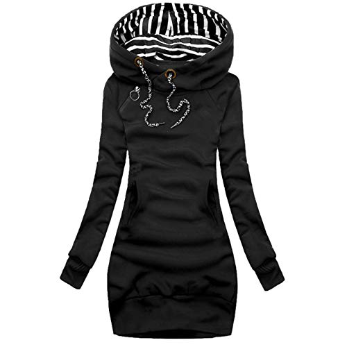 Alueeu Hoodie Kleid Pullover Kleid Lang Pulli Damen mit Kapuze Schwarz Kleider Oversize Teenager Mädchen Pullikleid Pulloverkleid Lang Sweatshirt Hoodykleid mit Kapuze Kapuzenpulli Kapuzenpullover von Alueeu