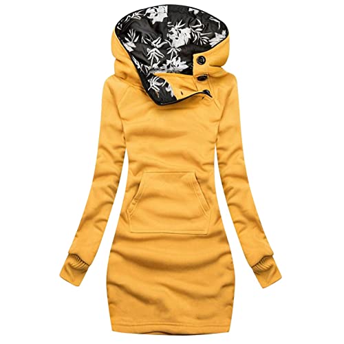 Alueeu Hoodie Kleid Pullover Kleid Lang Pulli Damen mit Kapuze Schwarz Kleider Oversize Teenager Mädchen Pullikleid Pulloverkleid Lang Sweatshirt Hoodykleid mit Kapuze Kapuzenpulli Kapuzenpullover von Alueeu