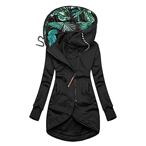 Alueeu Kapuzenjacke Damen Lang Lang Schwarz Kapuzenjacke Hoodie Jacke Reißverschluss Gr. 50/52 Zip Up Hoodie Sweatshirtjacke Sportjacke Sweatmantel Herbstjacke von Alueeu