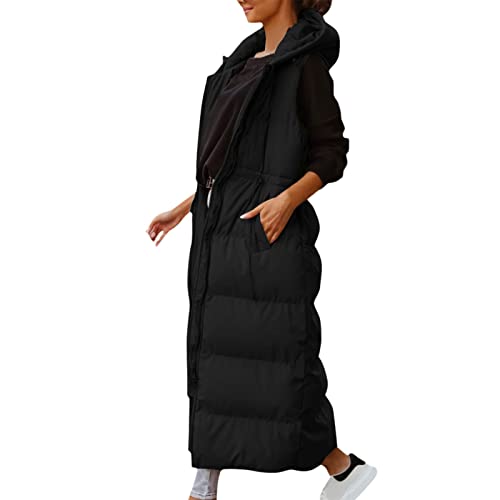 Alueeu Lange Westen Grün 46 Gr 50 Übergangsweste Herbstjacke Winterweste Kapuzenweste Steppjacke Jacke Steppweste Winterjacke von Alueeu