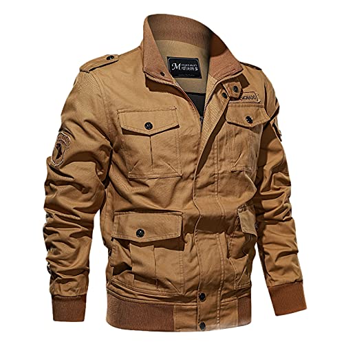 Alueeu Lederjacke Herren Braun Günstig XXL Schwarz Leder Übergangsjacke Fliegerjacke Pilotenjacke Blouson Herbstjacke Jagdjacke Piloten Jacket Army Jacke Militär Jacke Bomber Steppjacke Winterjacke von Alueeu