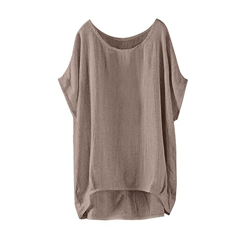 Alueeu Leinenbluse Damen Oversize Tunika Baggy Langarmshirt Leinen Longshirt mit Knöpfen Oberteile Bequem Leinen-top Lässige Große größen Blusenshirt Damenbluse Sommer Damenoberteile Hemdbluse, Khaki von Alueeu