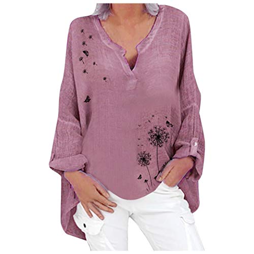 Alueeu Leinenbluse Damen Oversize Tunika Baggy Langarmshirt Leinen Longshirt mit Knöpfen Oberteile Leinen-top Lässige Große größen Blusenshirt Damenbluse Damenoberteile Hemdbluse, Z1-lila, 5XL Alueeu Leinenbluse Damen Oversize Tunika Baggy Langarmshirt Leinen Longshirt mit Knöpfen Oberteile Leinen-top Lässige Große größen Blusenshirt Damenbluse Damenoberteile Hemdbluse, Z1-lila, 5XL von Alueeu