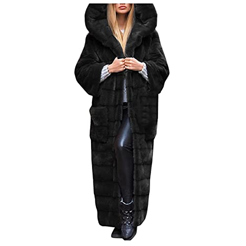 Alueeu PlüschJacke Damen Lang Teddy mit Kapuze für Winter Weiß Schwarz Flauschig Fleecejacke Fleecemantel Plüschmantel Winterjacke Wintermantel Kapuzenjacke Fleece Jacke Plüsch Mantel Herbst, XXL von Alueeu