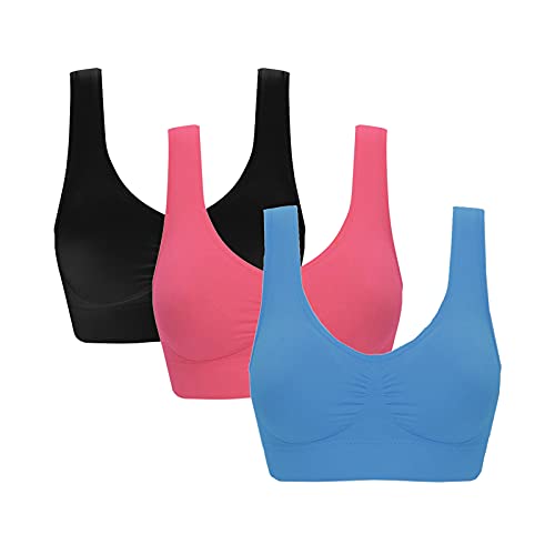 Alueeu S-5XL Sport BH Damen Bra Bustier Damen BH ohne Buegel | 3er Set Wohlfühl Bustiers Tops | Bügelloser Soft Bra | Schlaf Still Sport Büstier in vielen Farben von Alueeu