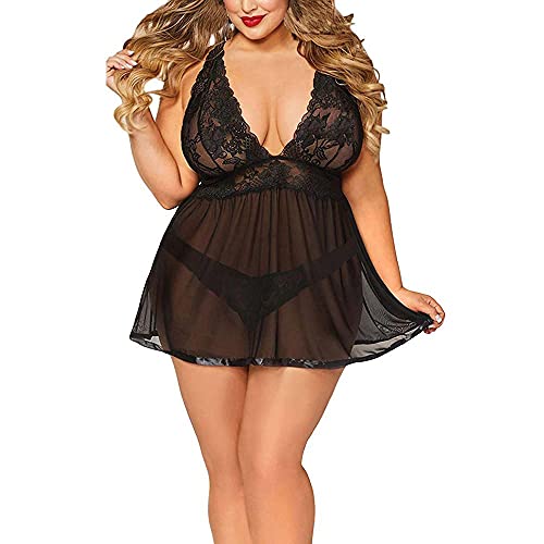 Alueeu Sexy Dessous Damen für Sex, Mollig Push Up XXL Mollig Bauch Weg Push Up Netz Schleife XL Große Größen Negligee Babydoll Nachtwäsche Dessous Reizwäsche Lingerie von Alueeu