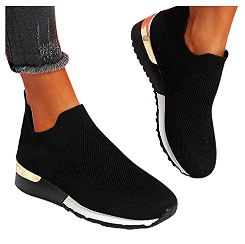 Sneaker Damen Schwarz Laufschuhe Atmungsaktiv Turnschuhe Frauen Große Größen Casual Freizeitschuhe Running Mesh Schuhe Outdoorschuhe Weicher Plattform Straßenlaufschuhe Leichte Turnschuhe von Alueeu