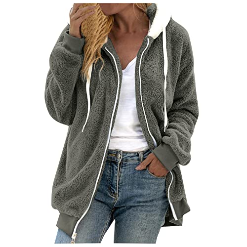 Alueeu Sweatjacke Damen Große Größen 52 56 54 50 Ohne Kapuze Gr.48 58 4Xl Weiß Kunstpelzjacke Flauschmantel Fleecemantel Übergangsjacke Softshelljacke Plüschmantel Wintermantel, Z3-Grau, (JK0822S1) von Alueeu