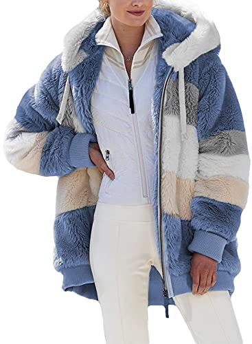 Alueeu Teddymantel Frauen Lang Braun Neu Weinrot Plüschjacke Plüsch Oberbekleidung Kunstpelzjacke Wintermantel Zip Hoodie Teddy Jacke Full Zip Winterjack Coat Fleecejacke Kapuzenmantel Plüschmantel von Alueeu