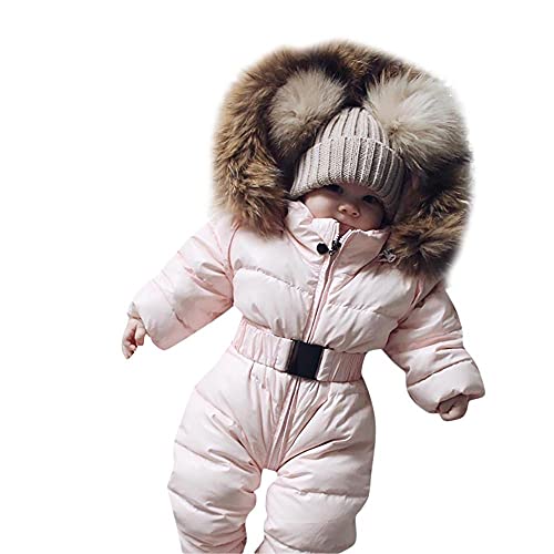 Baby Schneeanzug 0-24 Monate Mädchen Junge mit Fell Jungen Winter Overall 0-6 0-3 6-9 9-12 Monate Fleece Baby Strampler Spielanzug Jumpsuit Outfit Babykleidung Parka Jacke Mantel Kapuzenjacke von Alueeu