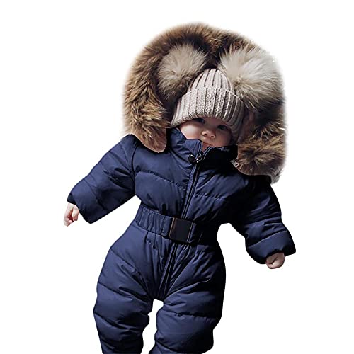 Baby Schneeanzug 0-24 Monate Mädchen Junge mit Fell Jungen Winter Overall 0-6 0-3 6-9 9-12 Monate Fleece Baby Strampler Spielanzug Jumpsuit Outfit Babykleidung Parka Jacke Mantel Kapuzenjacke von Alueeu