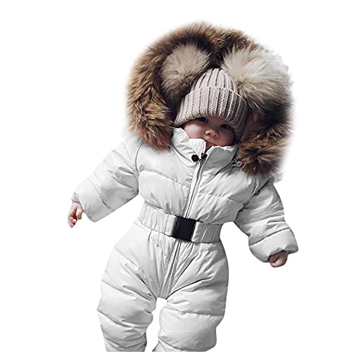 Baby Schneeanzug 0-24 Monate Mädchen Junge mit Fell Jungen Winter Overall 0-6 0-3 6-9 9-12 Monate Fleece Baby Strampler Spielanzug Jumpsuit Outfit Babykleidung Parka Jacke Mantel Kapuzenjacke von Alueeu