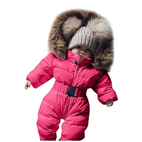 Baby Schneeanzug 0-24 Monate Mädchen Junge mit Fell Jungen Winter Overall 0-6 0-3 6-9 9-12 Monate Fleece Baby Strampler Spielanzug Jumpsuit Outfit Babykleidung Parka Jacke Mantel Kapuzenjacke von Alueeu