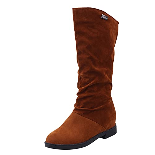 Boots Leder Braun Damen Stiefel Flach Winter Leder Boots Winterboots Weitschaft Halblange Winterstiefel Schlupfstiefel Winterboots Frauen Lederstiefel Winterschuhe Schlupfboots176 Biker Boots Damen von Alueeu