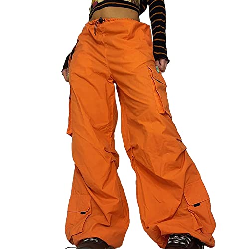 Damen Cargohose Baggy, Lang Cargo Hosen für Damen Hohe Taille Weites Bein Freizeithose Teenager Mädchen Y2K Jogginghose Straight Cargohosen Freizeit Locker Sweathose Hip Hop Hose mit Gummizug von Alueeu