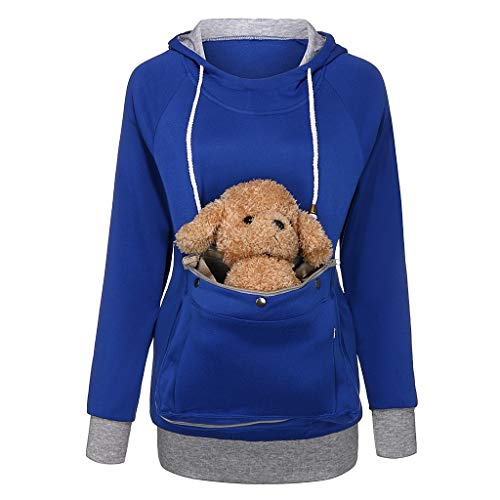 Damen Hoodie mit Katzentasche, Kapuzenpullover Pulli mit Katzen Hund Tasche Langsleeve Pullover mit Kapuze Kapuzenpulli mit Animal Pouch Atmungsaktive Oberteile große größen Hoody von Alueeu