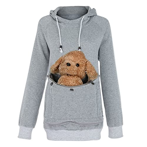 Damen Hoodie mit Katzentasche, Kapuzenpullover Pulli mit Katzen Hund Tasche Langsleeve Pullover mit Kapuze Kapuzenpulli mit Animal Pouch Atmungsaktive Oberteile große größen Hoody von Alueeu