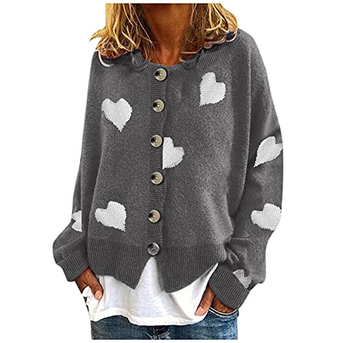 Damen Knit Cardigan Kurz: Damen Herbst Winter Strickjacke mit V-Ausschnitt Knopfleiste Lange Ärmel Gedruckt Stricke Coat Fashion Loose Winterpullover Lässige Sweater Strickpulli Knit Outwear von Alueeu