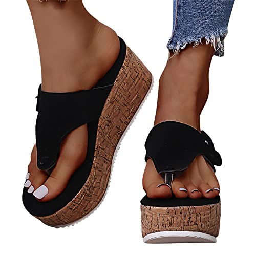 Damen Latschen Sommer Elegant Sommerschuhe Bequem Flip Flops Keilabsatz rutschfest Plateau Schuhe Orthopädische Sandalen Weiß Flipflopssandalen Zehentrenner Sandalen mit Fussbett Pantoletten von Alueeu