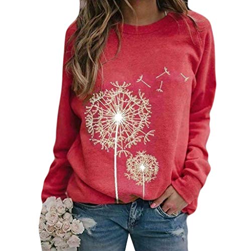 Damen Löwenzahn Sweatshirt Langarmshirt Pusteblume Drucken Pullover Herbst Winter Bluse Tops Oberteile Rundhalsausschnitt Jumper von Alueeu