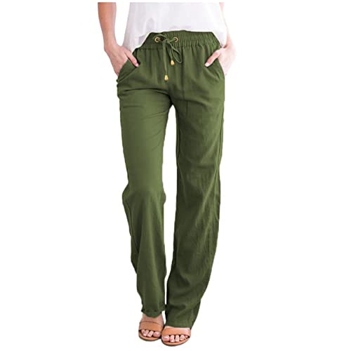 Alueeu Damen Sommerhose Leinen Leicht Freizeithose Straight Weite Beine Hose Leinenhose Lange Loose Beach Pants Casual Strandhose Loose Fit Hosen Lässige Stoffhose Jogginghose Yogahose, 3# Army Grün Alueeu Damen Sommerhose Leinen Leicht Freizeithose Straight Weite Beine Hose Leinenhose Lange Loose Beach Pants Casual Strandhose Loose Fit Hosen Lässige Stoffhose Jogginghose Yogahose, 3# Army Grün von Alueeu
