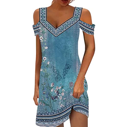 Alueeu Damen Sommerkleid Sommerkleider Kurz Knielang Sexy A Linie Leicht Strandkleid Partykleid Swing Kleid Ärmelloses Tank Minikleider Sommer Strandkleider Midikleid Freizeitkleid, 3XL, Z8-blau von Alueeu