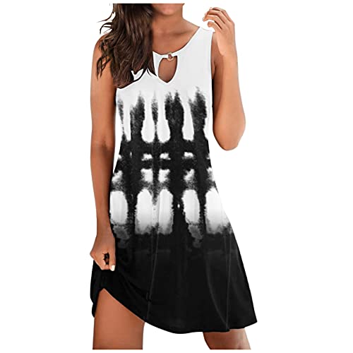 Alueeu Damen Sommerkleid Sommerkleider Kurz Knielang Weiß Sexy A Linie Leicht 48 XXL Strandkleid Partykleid Swing Ärmelloses Tank Minikleider Sommer Strandkleider Midikleid Freizeitkleid, Z6-grau von Alueeu