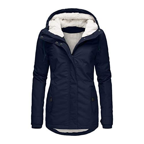 Damen Winterjacke Sale Lang Gefüttert Kurz Schwarz Parka 48 Wintermantel Winterparka für Frauen mit Kapuzen Übergang Damenjacke Gefüttert Steppmantel Trenchcoat Übergangsjacke Fleecejacke Steppjacke von Alueeu