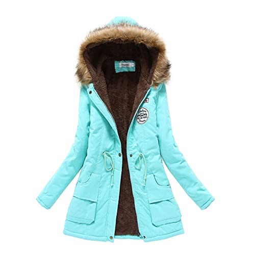 Daunenjacke Damen Schwarz Bolf Langer Daunenmantel Damen Sehr Warm Mantel Damen Elegant Winter Steppjacke Damen Leicht Grün Wintermantel Damen Lang Warm Gefüttert Wasserdicht Winterjacke Wintermantel von Alueeu