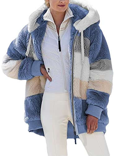 Fleecejacke Damen Lang 54 Große Größen XXL Mit Kapuze Warm Fleecejacke Teddyjacke Flauschig Jacke Fleecemantel Plüschmantel Winterjacke Plüsch Fleece Jacke Teddyfutter Mantel Damenjacke Teddymantel von Alueeu