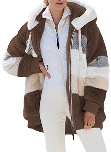 Fleecejacke Damen Lang 54 Große Größen XXL Mit Kapuze Warm Fleecejacke Teddyjacke Flauschig Jacke Fleecemantel Plüschmantel Winterjacke Plüsch Fleece Jacke Teddyfutter Mantel Damenjacke Teddymantel von Alueeu