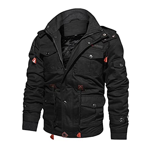 Herren Bomberjacke Leder Winter Herbst Schwarz Pilotenjacke Fliegerjacke Windbreaker Cargo Militär Jacke Jagdjacke Winterjacke Softshelljacke Outdoorjacke Pilot Jacke Bomber Army Übergangs Feldjacke von Alueeu