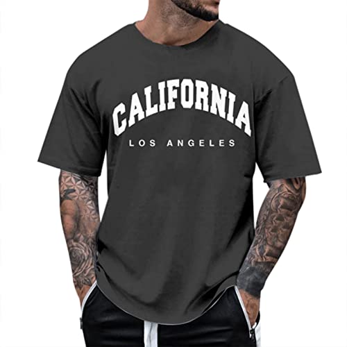 Alueeu Herren Oversized Tshirt Rundhals Kurzarm Lose Sommer Oberteile Mode T-Shirt mit Los Angeles Grafik Kreativen Buchstaben Vintage Drucken Streetwear Sport Casual Lang Tops von Alueeu