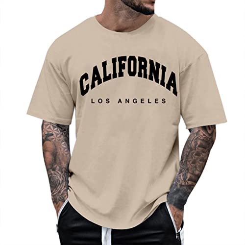 Alueeu Herren Oversized Tshirt Rundhals Kurzarm Lose Sommer Oberteile Mode T-Shirt mit Los Angeles Grafik Kreativen Buchstaben Vintage Drucken Streetwear Sport Casual Lang Tops, XL von Alueeu