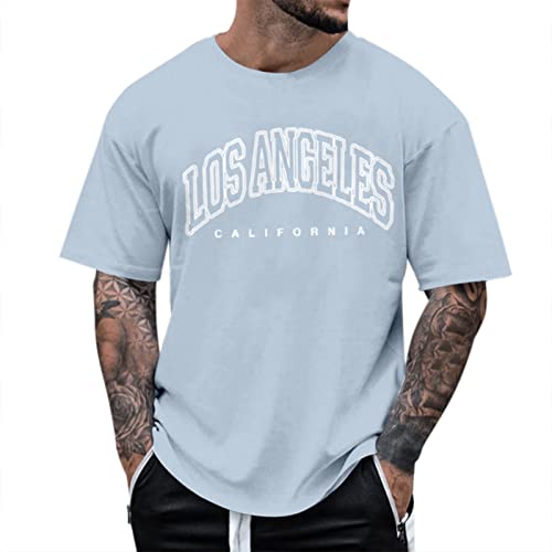 Alueeu Herren Oversized Tshirt Rundhals Kurzarm Lose Sommer Oberteile Mode T-Shirt mit Los Angeles Grafik Kreativen Buchstaben Vintage Drucken Streetwear Sport Casual Lang Tops von Alueeu