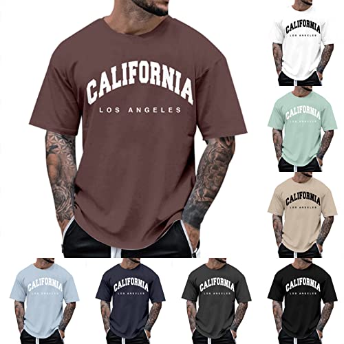 Alueeu Herren Oversized Tshirt Rundhals Kurzarm Lose Sommer Oberteile Mode T-Shirt mit Los Angeles Grafik Kreativen Buchstaben Vintage Drucken Streetwear Sport Casual Lang Tops, A-004 Mintgrün, 3XL von Alueeu