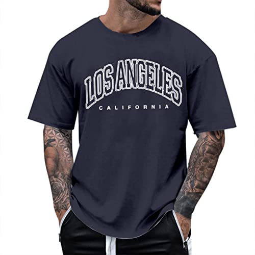 Alueeu Herren Oversized Tshirt Rundhals Kurzarm Lose Sommer Oberteile Mode T-Shirt mit Los Angeles Grafik Kreativen Buchstaben Vintage Drucken Streetwear Sport Casual Lang Tops, XXL von Alueeu