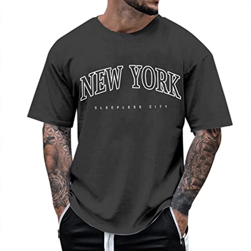 Alueeu Herren Oversized Tshirt Rundhals Kurzarm Lose Sommer Oberteile Mode T-Shirt mit Los Angeles Grafik Kreativen Buchstaben Vintage Drucken Streetwear Sport Casual Lang Tops von Alueeu