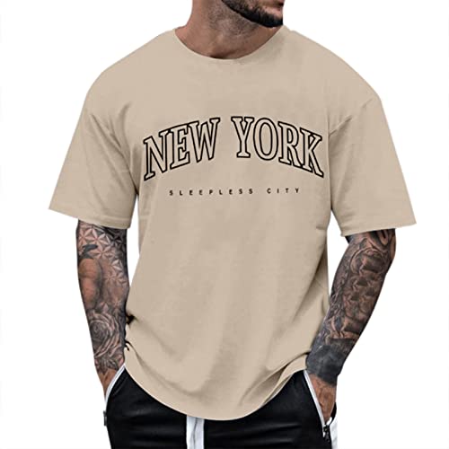 Alueeu Herren Oversized Tshirt Rundhals Kurzarm Lose Sommer Oberteile Mode T-Shirt mit Los Angeles Grafik Kreativen Buchstaben Vintage Drucken Streetwear Sport Casual Lang Tops, 3XL von Alueeu