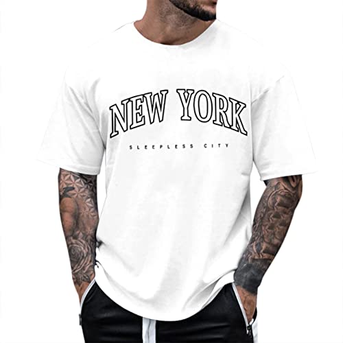 Alueeu Herren Oversized Tshirt Rundhals Kurzarm Lose Sommer Oberteile Mode T-Shirt mit Los Angeles Grafik Kreativen Buchstaben Vintage Drucken Streetwear Sport Casual Lang Tops, XL von Alueeu