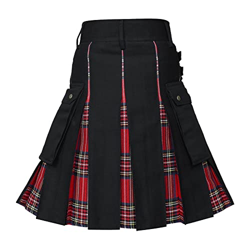 Herren Schottischer Rock Kurz Traditioneller Männer Karo Kilt Rock Vintage Schottland Faltenröcke Klassischer Schwarz Karierter Kilt Skirt Retro Party Kostüme Original Kurzer Schottenrock von Alueeu