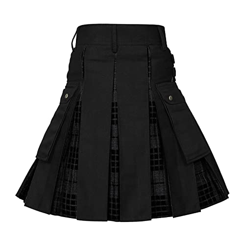 Herren Schottischer Rock Kurz Traditioneller Männer Karo Kilt Rock Vintage Schottland Faltenröcke Klassischer Schwarz Karierter Kilt Skirt Retro Party Kostüme Original Kurzer Schottenrock von Alueeu