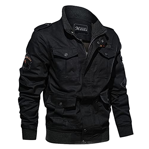 Jacke Army Style Herren Bomberjacke Leder Pilotenjacke Fliegerjacke Windbreaker Cargo Militär Jacke Jagdjacke Winterjacke Softshelljacke Outdoorjacke Pilot Jacke Bomber Army Übergangs Feldjacke von Alueeu