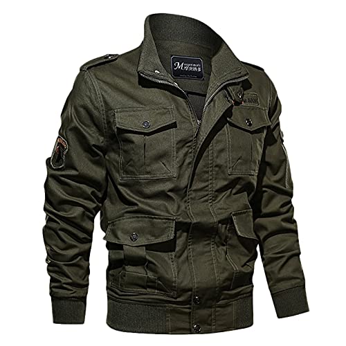 Army Style Herren Bomberjacke Leder Piloten Fliegerjacke Windbreaker Cargo Militär Jagd Winterjacke Softshell Outdoorjacke Pilot Bomber Army Übergangs Feldjacke von Alueeu