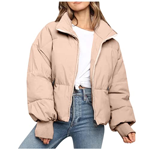 Kurze Daunenjacke Damen ohne Kapuze Leicht Winter Schwarz Weiß Winterjacke Wintermantal Winterparka Übergangsmantel Parka Mantel Fleecejacke Steppjacke Outdoorjacke Softshelljacke Übergangsjacke von Alueeu