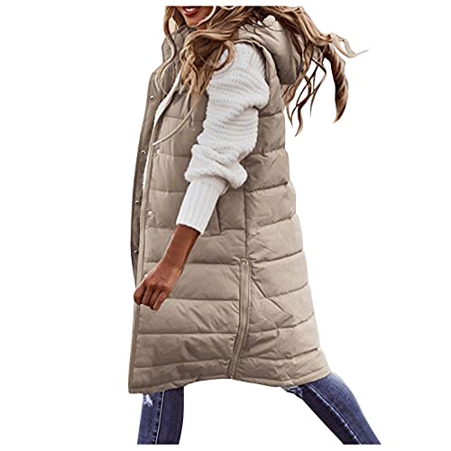 Lange Weste Damen Schwarz Ärmellos Daunen Beige Herbst Daunenweste Winterjacke Steppweste Daunenjacke Kapuzenweste Steppjacke Longweste Sportweste Übergangsjacke Übergangsweste Winterweste 2022 von Alueeu