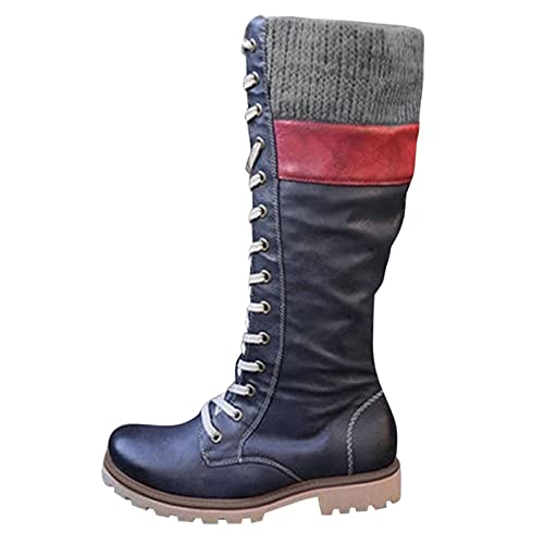 Leder Stiefel Damen Schwarz kniehoch Braun 42 Flach Beige Gefüttert Winterstiefel Winterschuhe Flach Stiefel Boots Schuhe Winterboots Schneeschuhe Klassische Schneestiefel Schnürstiefel Arbeitsstiefel von Alueeu