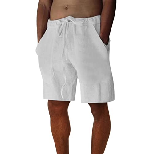 Leinenhose Herren Sommer Kurz weiß Leicht Sommerhose Bequem Strandhose Männer Freizeit Shorts aus Leinenmaterial Baumwolle Leinen Freizeithose Loose Leinenshorts mit Tasche Sportshorts von Alueeu