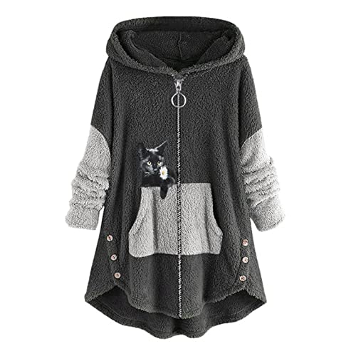 Plüschjacke Damen Lang Flauschig Teddy Mit Kapuze Winter Warm Mit Ohren Oversize Rosa Lila Steppjacke Steppmantel Fleecejacke Übergang Jacke Winter Mantel Plüsch Wintermantel Winterjacke Fleecemantel von Alueeu