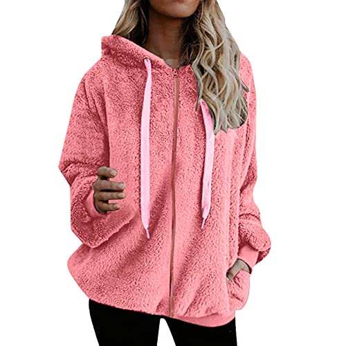 Plüschjacke Plüschmantel Plüsch Oberbekleidung Teddy Kunstpelzjacke Wintermantel Zip Hoodie Teddy Jacke Full Zip Damen Winterjacke Kurz Lange Mantel Cardigan Jacke Coat Fleecejacke kapuzenmantel von Alueeu